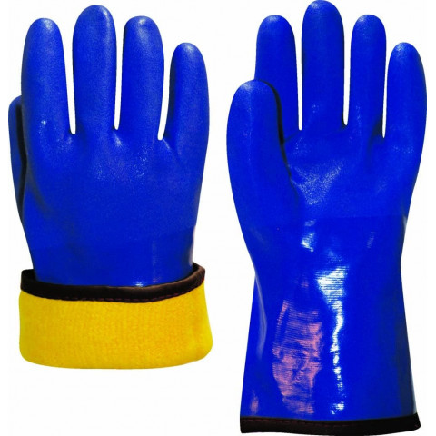 Перчатки БАРРЕЛЬ утепленные с обливкой ПВХ синего цвета, удлиненная крага 