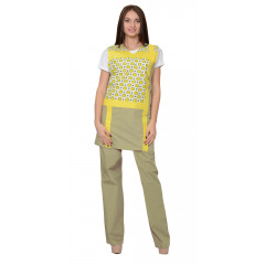 Комплект "ГАЛАТЕЯ" женский: фартук, брюки оливковый с желтым