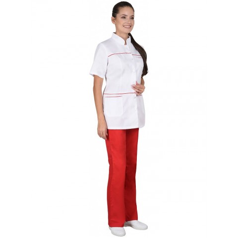 Костюм "ЛАУРА" женский: блуза, брюки, (белый с красным)