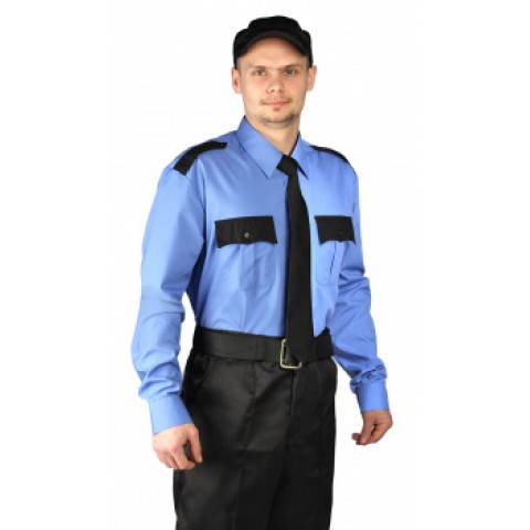 Рубашка мужская "Охрана" (дл. рукав) голубая с черным