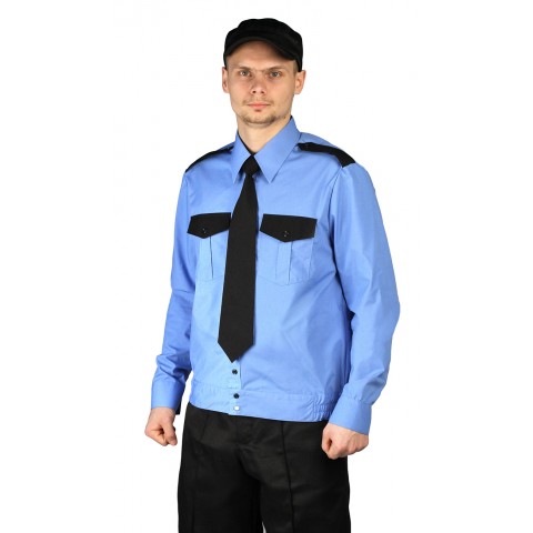 Рубашка мужская "Охрана" (дл. рукав) на резинке голубая с чёрным